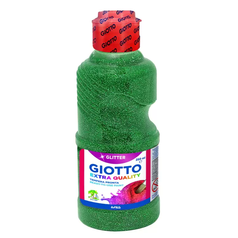 (F53120500) GIOTTO TÉMPERA GLITTER VERDE BOTELLA 250 ML