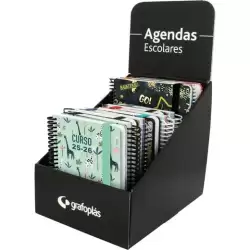 (705346) GRAFOPLÁS AGENDAS ESCOLARES A6 DP ESPIRAL TAPA FORRADA SOFT SURTIDO DISEÑO EXPOSITOR 12 UD