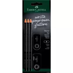 (217086) FABER CASTELL SET 3 LÁPICES GRAFITO GRIP + ACCESORIOS SLEEVE BLÍSTER