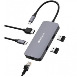 (32150) VERBATIM HUB PRO USB-C A 1XHDMI/1XRJ45/2XUSB-A 3.0/1XUSB-C PD PLATA