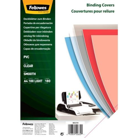 (5375901) FELLOWES TAPAS ENCUADERNACIÓN A4 PVC 180 MICRAS TRANSPARENTE PACK 100 UD