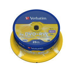 (43489) VERBATIM DVD+RW, 4.7GB, 4X, 25 PACK SPINDLE, SUPERFICIE MATT SILVER REGRABABLE