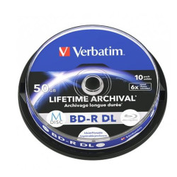 (43847) VERBATIM BD-R DL MDISC BLU-RAY 50GB 6X SPEED DATALIFE WHITE BLUE SURFACE -10 PACK