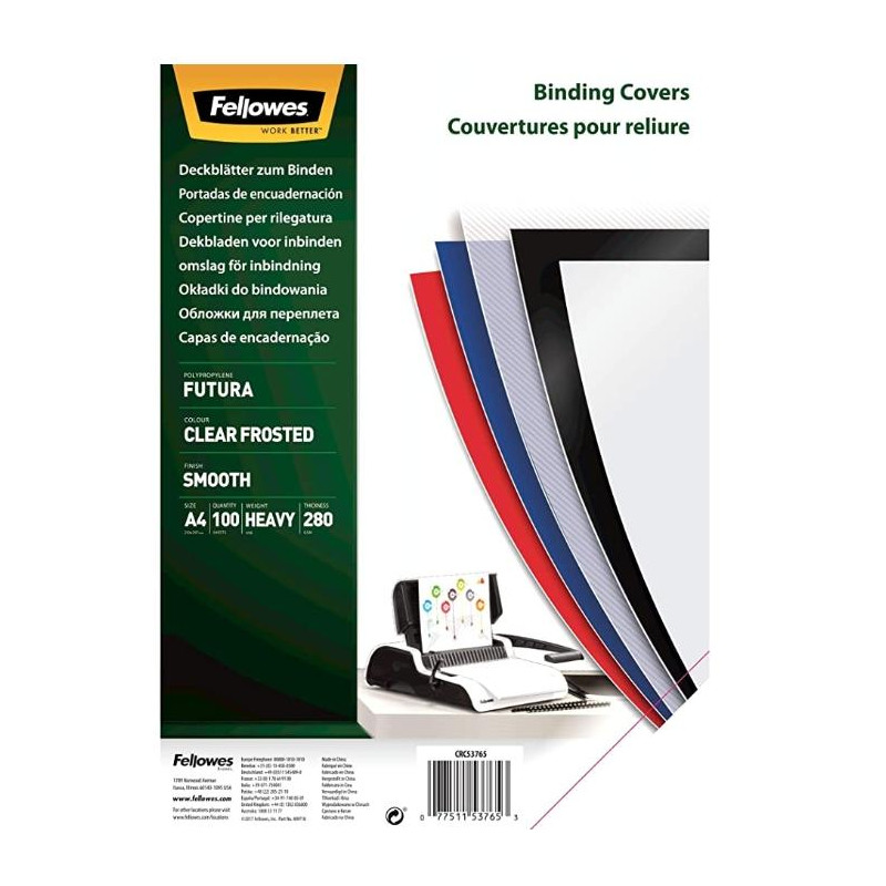 (5376503) FELLOWES TAPAS ENCUADERNACIÓN A4 PP 280 MICRAS TRANSLÚCIDO PACK 100 UD