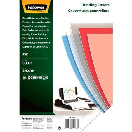 (53762) FELLOWES TAPAS ENCUADERNACIÓN A4 PVC 240 MICRAS TRANSPARENTE PACK 100 UD