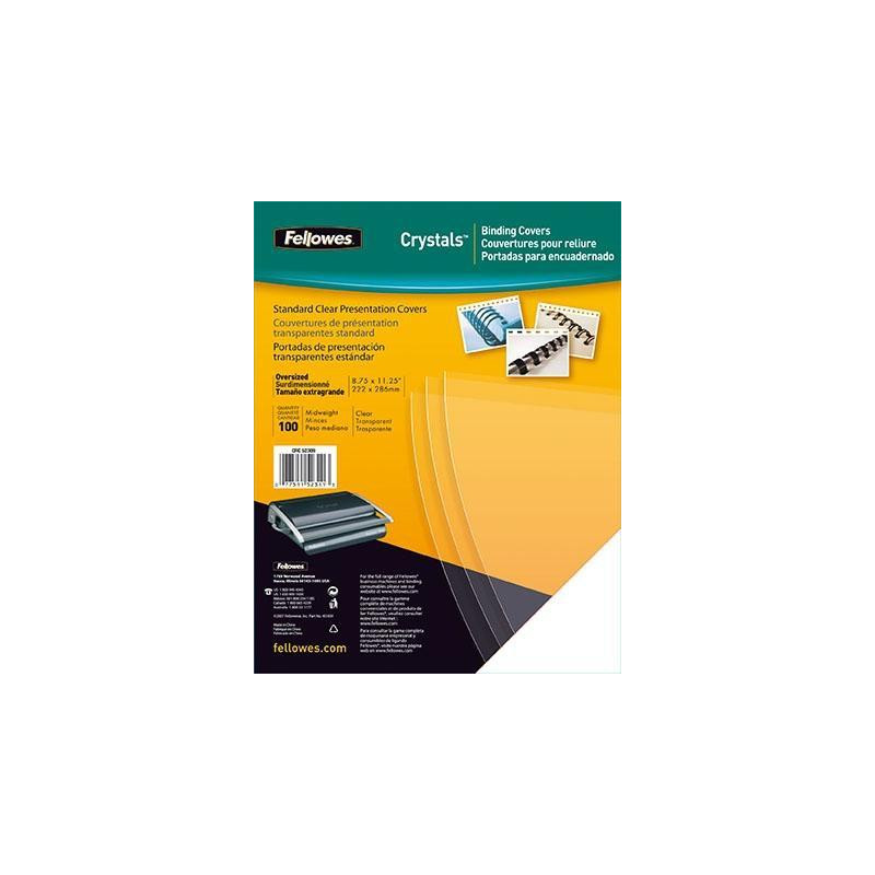 (53764) FELLOWES PACK DE 100 PORTADAS PVC TRANSPARENTE CRISTAL A3 200 MICRAS