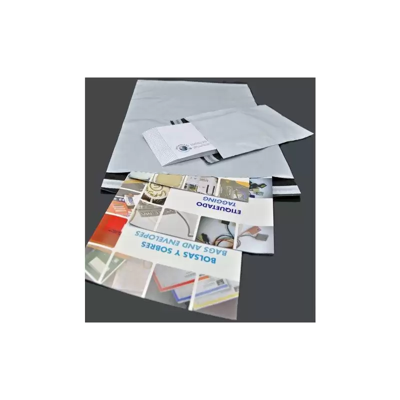 (BC45060060SIN) BOLSAS MENSAJERÍA ESTÁNDAR PLÁSTICO OPACO 450X600+40 SOLAPA BLANCO / INTERIOR NEGRO -PACK DE 100UD-