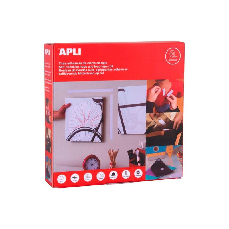 (14903) APLI CINTA GANCHO BUCLE ADHESIVA CIERRE TIPO VELCRO ROLLO 20MM X 25M BLANCO