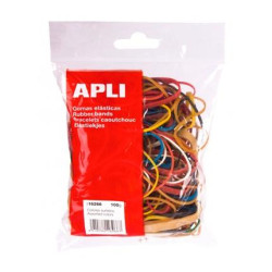 (16266) APLI GOMA ELÁSTICA COLORES SURTIDAS CAUCHO MEDIDAS SURTIDAS 100 GR.