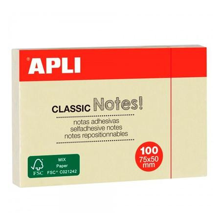 (10971) APLI BLOC NOTAS ADHESIVAS CLASSIC REPOSICIONABLES 100H 75X50 AMARILLO PACK 12 UD