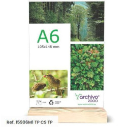 (15906M1 CS TP) ARCHIVO 2000 EXPOSITOR DE SOBREMESA SOSTENIBLE DOBLE CARA A6 VERTICAL METACRILATO CON BASE DE MADERA