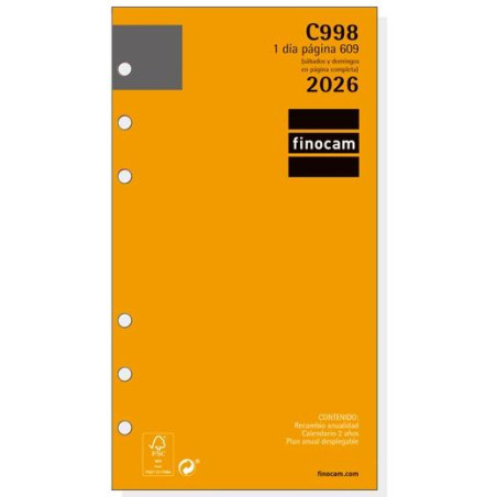 (201330026) FINOCAM RECAMBIO ANUAL AGENDA DE ANILLAS CLASSIC C998 609-94X171MM 1DP 2026
