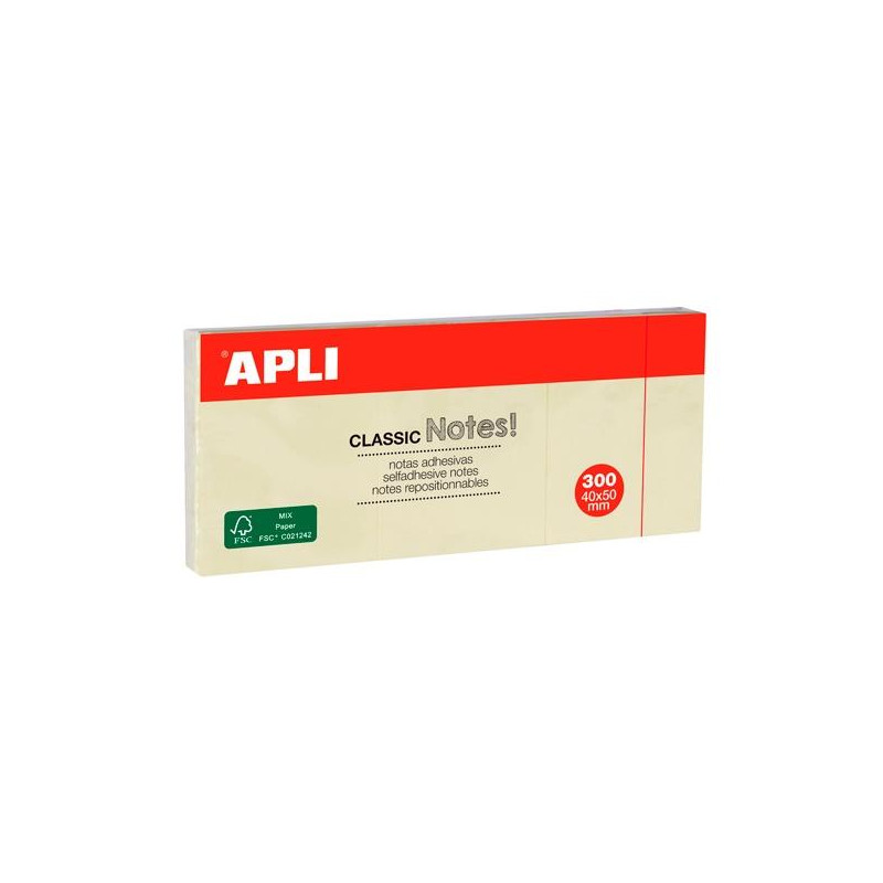(10977) APLI BLOC NOTAS ADHESIVAS CLASSIC REPOSICIONABLES BLOCS DE 100H 40X50 AMARILLO -BLISTER 3 TACOS-