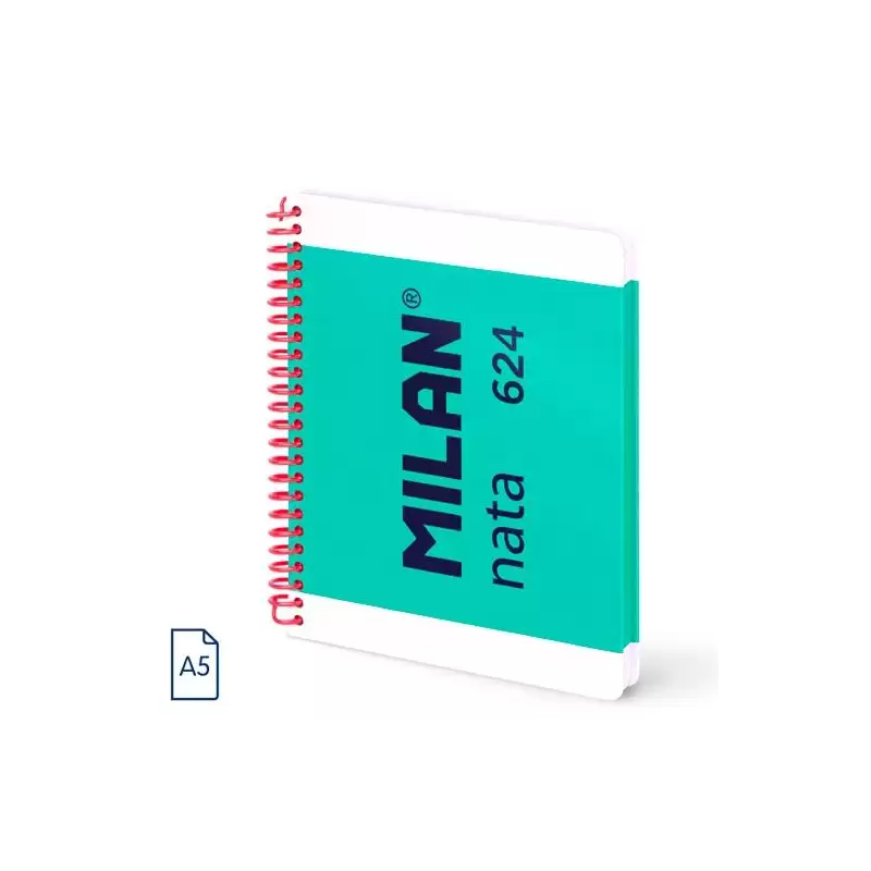 (57053E80GR) MILAN CUADERNO ESPIRAL A5 80H 95GR 5X5MM TAPA DURA COLECCIÓN NATA® 624 SINCE 1918 VERDE