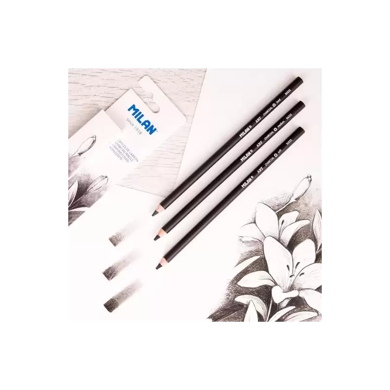 (07B622203) MILAN LÁPICES DE CARBONCILLO ART MINA GRUESA Ø4MM CAJA 3 UD NEGRO