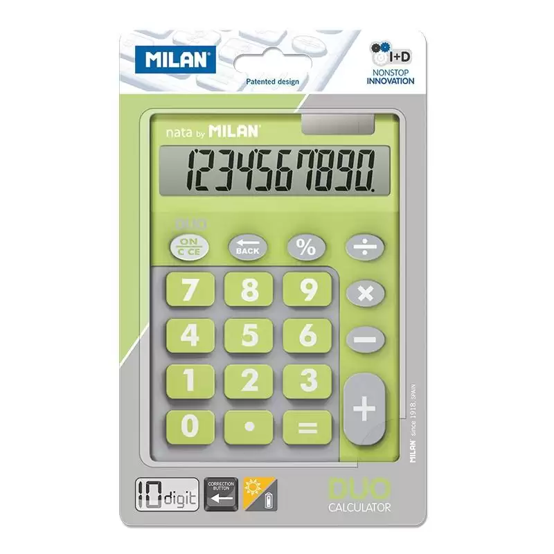 (150610TDGRBL) MILAN CALCULADORA DUO 10 DIGITOS DUAL BLISTER VERDE
