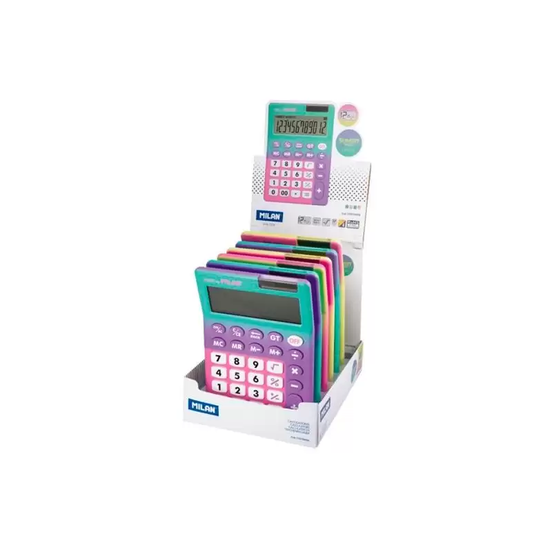 (159706SN) MILAN CALCULADORA 12 DÍGITOS SUNSET -CAJA EXPOSITORA 6U-