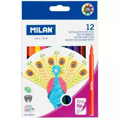 (06F12) MILAN ROTULADORES PUNTA FINA 2MM COLORES SURTIDOS ESTUCHE 12 UD