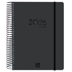 (626710126) FINOCAM AGENDA IKON ESPIRAL 16 MESES E10 1DP CIERRE C/GOMA TAPA PP NEGRO 2025-2026