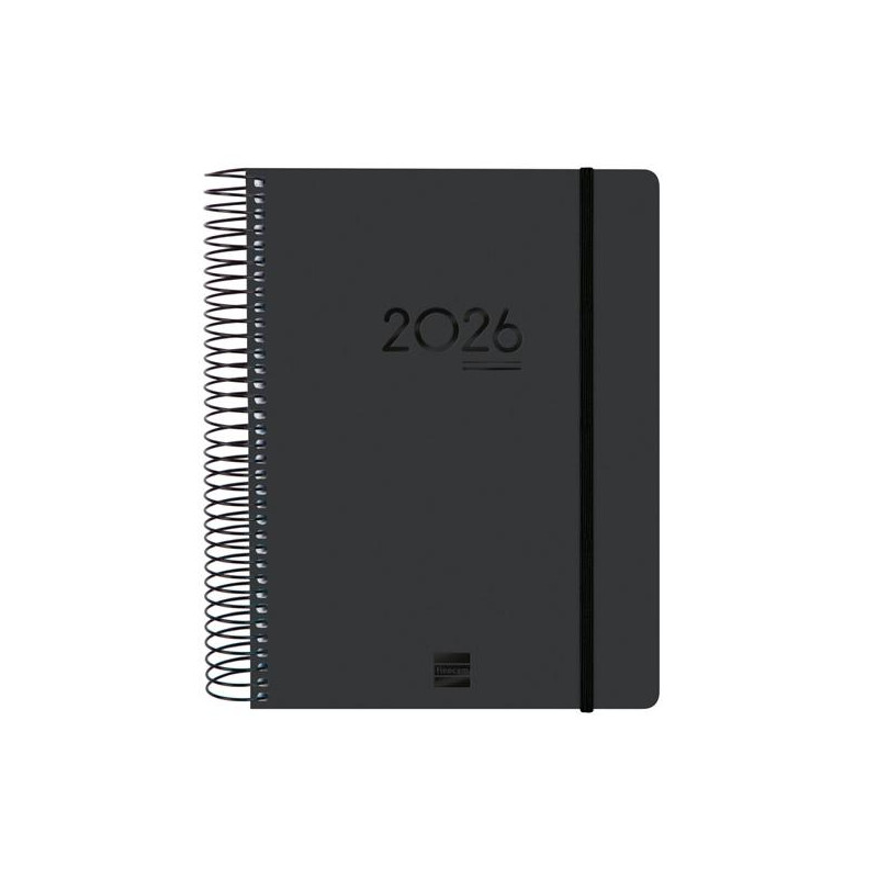 (626710126) FINOCAM AGENDA IKON ESPIRAL 16 MESES E10 1DP CIERRE C/GOMA TAPA PP NEGRO 2025-2026