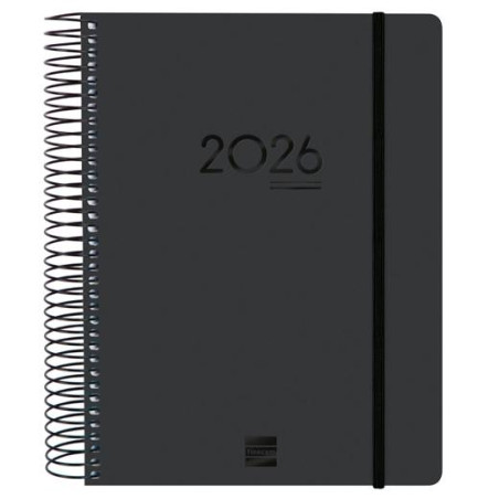 (626710126) FINOCAM AGENDA IKON ESPIRAL 16 MESES E10 1DP CIERRE C/GOMA TAPA PP NEGRO 2025-2026