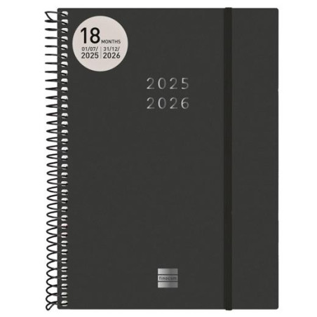 (636240326) FINOCAM AGENDA ESPIRAL 18 MESES E10 SVH CIERRE C/GOMA TAPA PP NEGRO 2025-2026