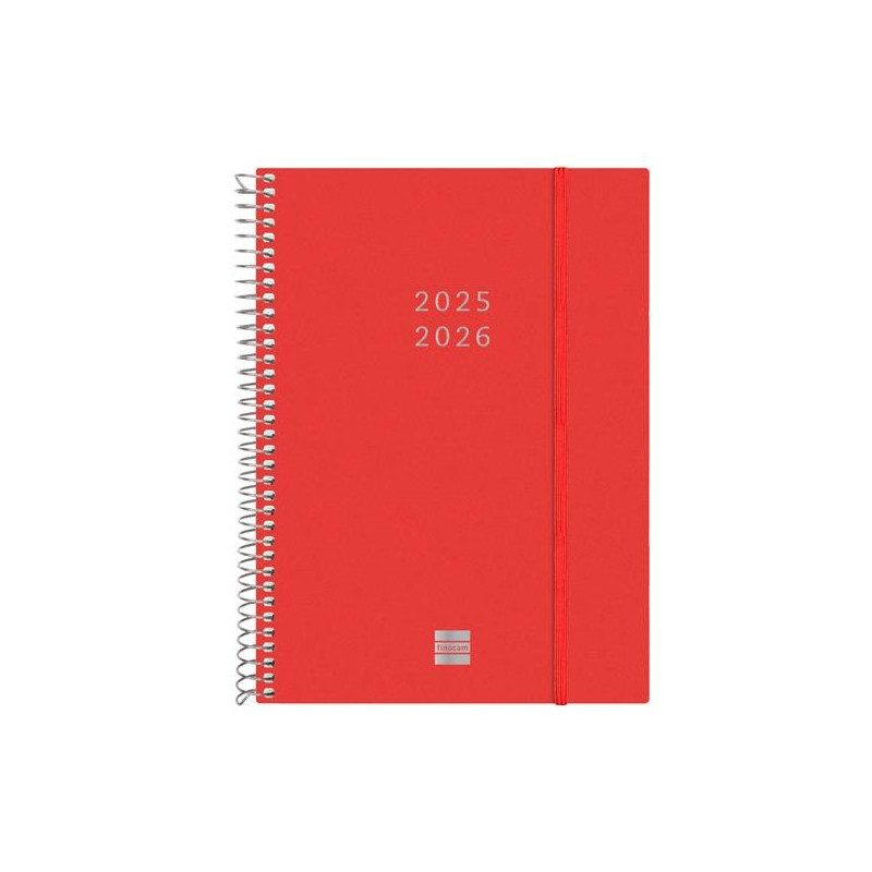 (636241326) FINOCAM AGENDA ESPIRAL 18 MESES E10 SVH CIERRE C/GOMA TAPA PP ROJO 2025-2026