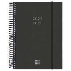 (636250326) FINOCAM AGENDA ESPIRAL 18 MESES E10 2DP CIERRE C/GOMA TAPA PP NEGRO 2025-2026