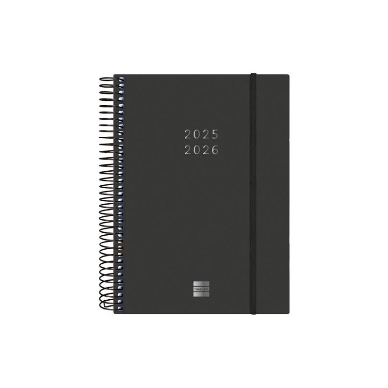 (636250326) FINOCAM AGENDA ESPIRAL 18 MESES E10 2DP CIERRE C/GOMA TAPA PP NEGRO 2025-2026