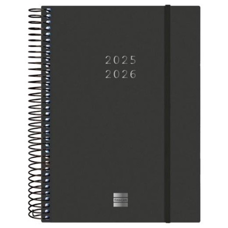 (636250326) FINOCAM AGENDA ESPIRAL 18 MESES E10 2DP CIERRE C/GOMA TAPA PP NEGRO 2025-2026
