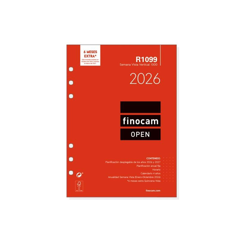 (711520026) FINOCAM RECAMBIO ANUAL AGENDA DE ANILLAS OPEN R1099 1000-155X215MM SVV 2026