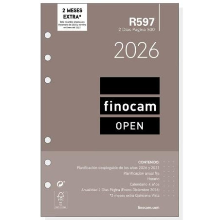 (711600026) FINOCAM RECAMBIO ANUAL AGENDA DE ANILLAS OPEN R597 500-117X181MM 2DP 2026