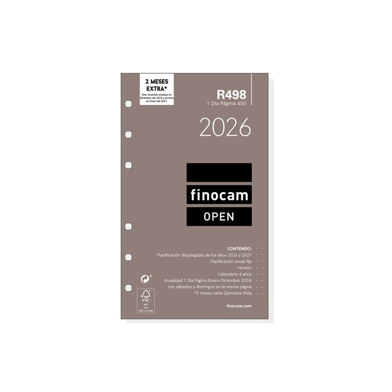 (711660026) FINOCAM RECAMBIO ANUAL AGENDA DE ANILLAS OPEN R498 400-91X152MM 1DP 2026