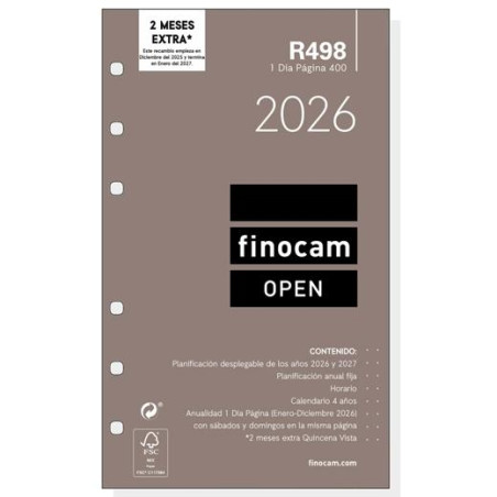 (711660026) FINOCAM RECAMBIO ANUAL AGENDA DE ANILLAS OPEN R498 400-91X152MM 1DP 2026