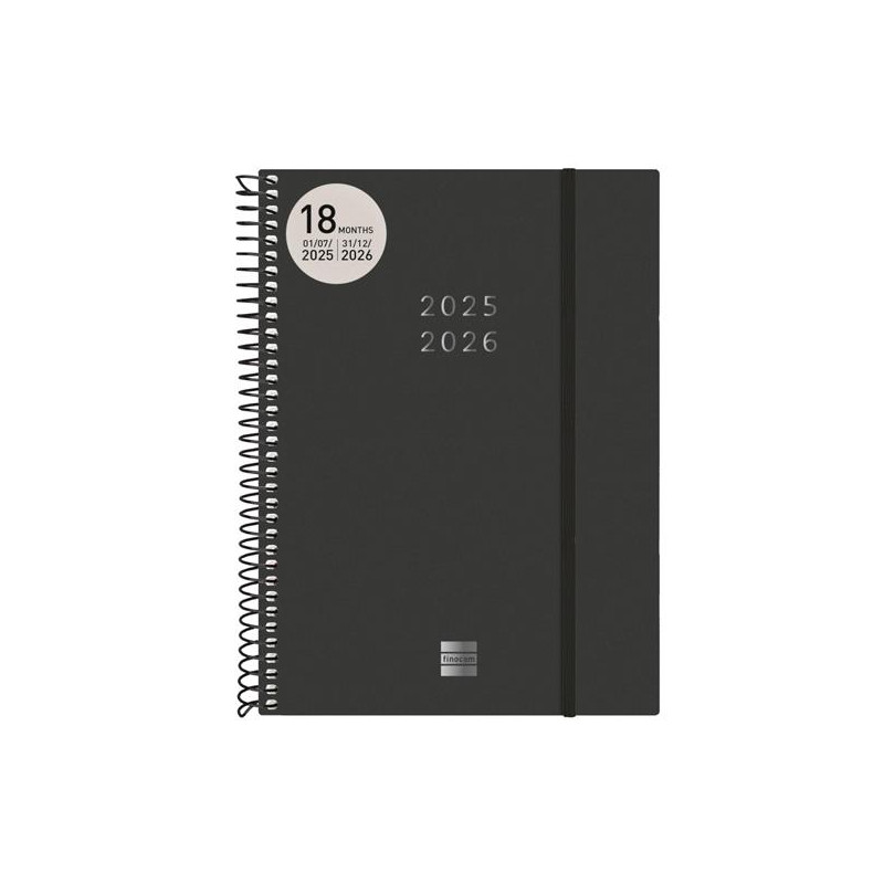 (636240326) FINOCAM AGENDA ESPIRAL 18 MESES E10 SVH CIERRE C/GOMA TAPA PP NEGRO 2025-2026