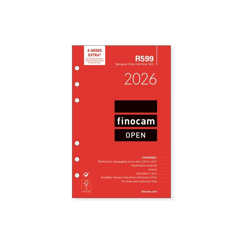 (711500026) FINOCAM RECAMBIO ANUAL AGENDA DE ANILLAS OPEN R599 500-117X181MM SVV 2026