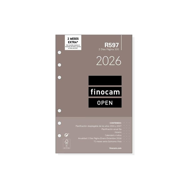 (711600026) FINOCAM RECAMBIO ANUAL AGENDA DE ANILLAS OPEN R597 500-117X181MM 2DP 2026