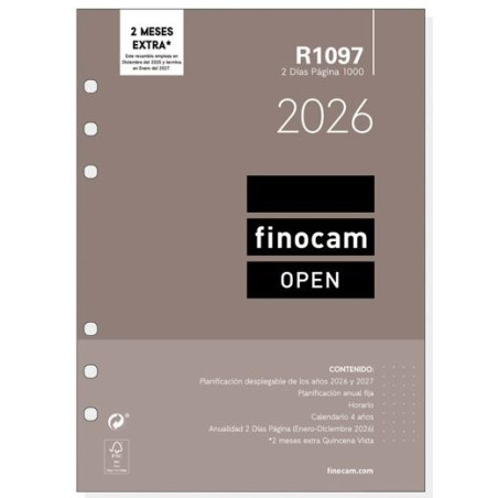 (711610026) FINOCAM RECAMBIO ANUAL AGENDA DE ANILLAS OPEN R1097 1000-155X215MM 2DP 2026