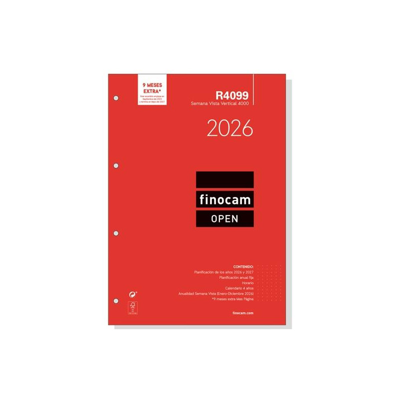 (711640026) FINOCAM RECAMBIO ANUAL AGENDA DE ANILLAS OPEN R4099 4000-210X297MM SVV 2026