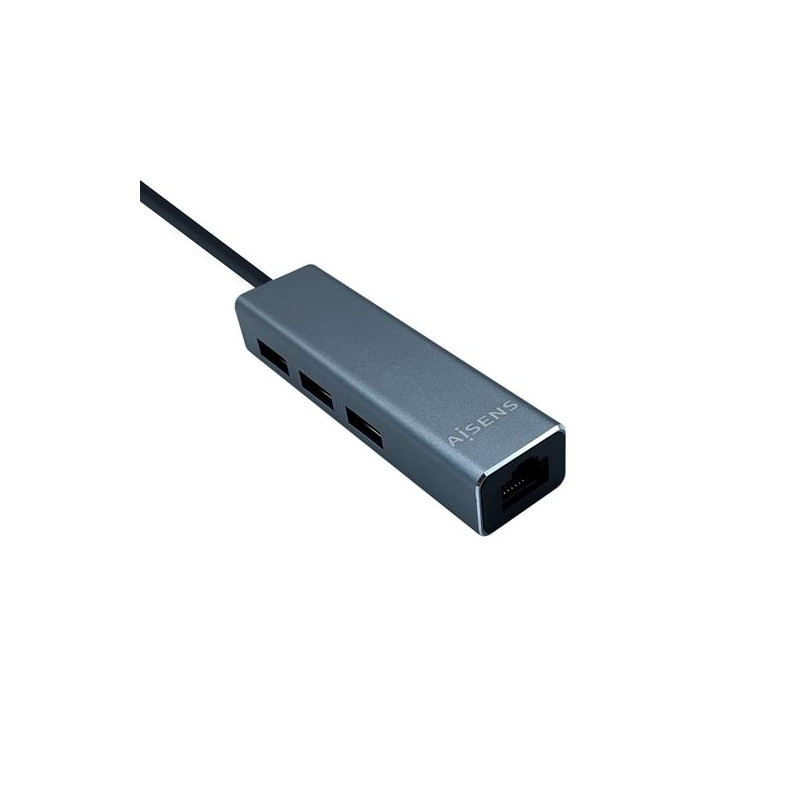 (A106-0401) AISENS CONVERSOR USB 3.0 A ETHERNET GIGABIT 10/100/1000 MBPS + HUB 3XUSB3.0 GRIS 15CM