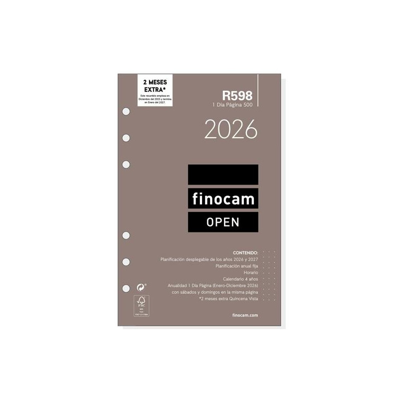 (711670026) FINOCAM RECAMBIO ANUAL AGENDA DE ANILLAS OPEN R598 500-117X181MM 1DP 2026