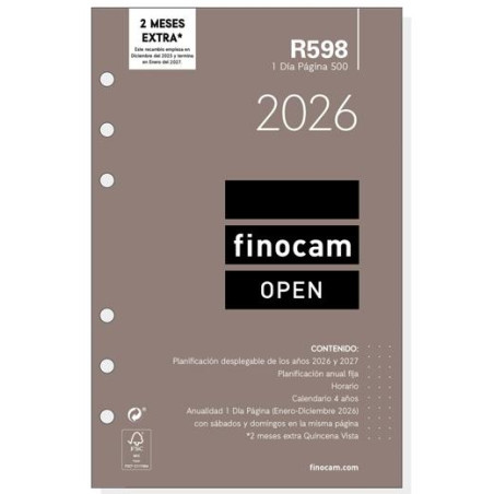 (711670026) FINOCAM RECAMBIO ANUAL AGENDA DE ANILLAS OPEN R598 500-117X181MM 1DP 2026
