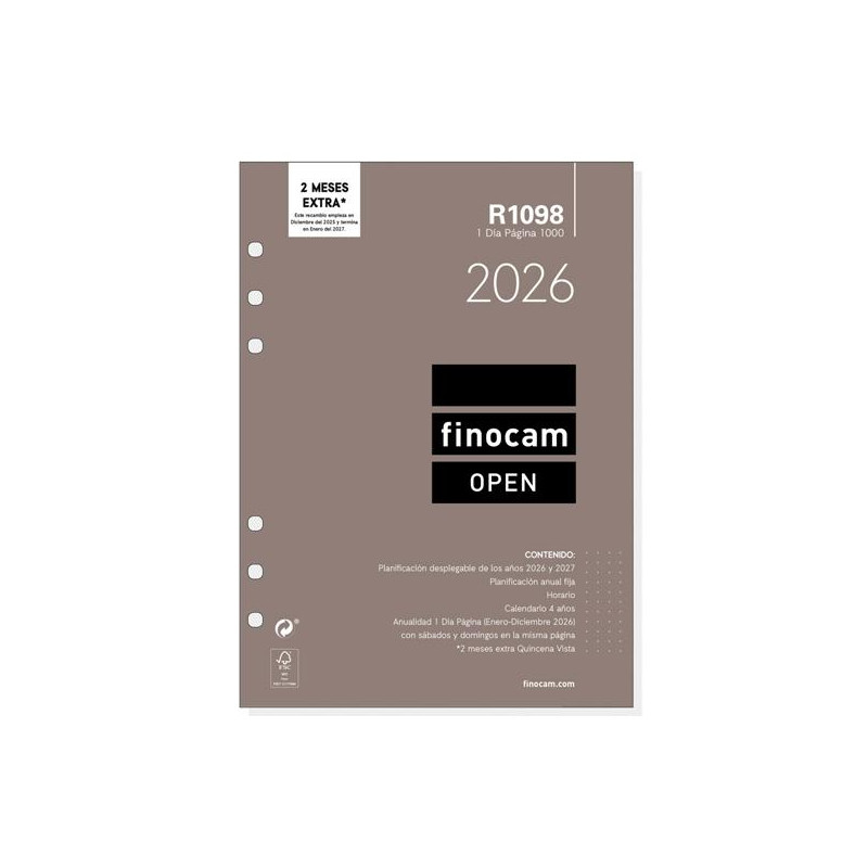 (711680026) FINOCAM RECAMBIO ANUAL AGENDA DE ANILLAS OPEN R1098 1000-155X215MM 1DP 2026