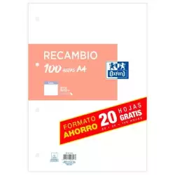 (100430209) OXFORD RECAMBIO PAQUETE A4 80H + 20H GRATIS LISO