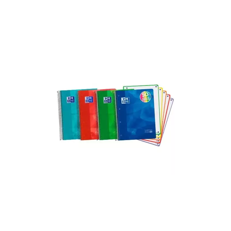 (100430278) OXFORD CUADERNO LAGOON EUROPEANBOOK 5 MICROPERFORADO 120H (50% GRATIS) A4+ 5X5MM T/PLÁSTICO PACK 5 UD C/SURTIDOS