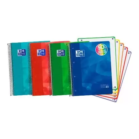 (100430278) OXFORD CUADERNO LAGOON EUROPEANBOOK 5 MICROPERFORADO 120H (50% GRATIS) A4+ 5X5MM T/PLÁSTICO PACK 5 UD C/SURTIDOS