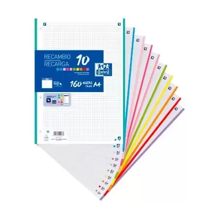 (400106627) OXFORD RECAMBIO CLASSIC 160H A4 SUELTAS 90GR 5X5MM 4 TALADROS 10 BANDAS COLORES