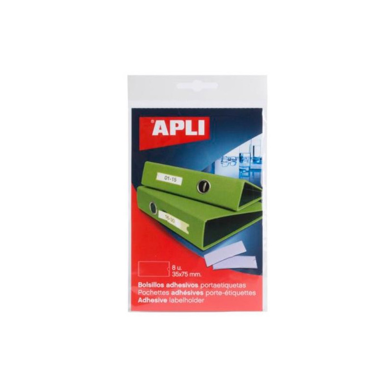 (02617) APLI BOLSILLOS ADHESIVOS PORTAETIQUETAS 35X75MM BOLSA DE 8 TRANSPARENTE