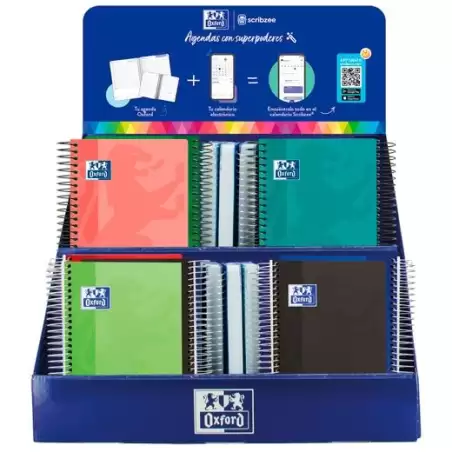 (400196670) OXFORD AGENDA ESCOLAR ESPIRAL C/SURTIDOS 2025-2026 CASTELLANO EXPOSITOR BÁSICOS 38 UD