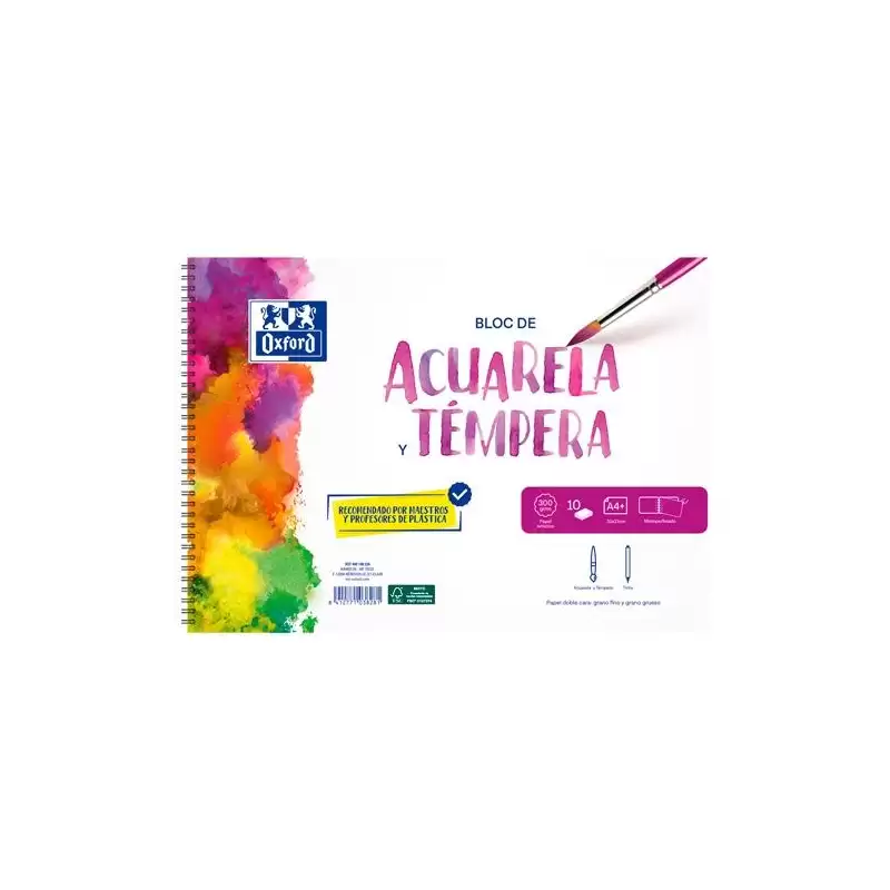 (400197384) OXFORD PACK BLOC ACUARELA + 2 PINCELES 10H A4+ 300GR MICROPERFORADO
